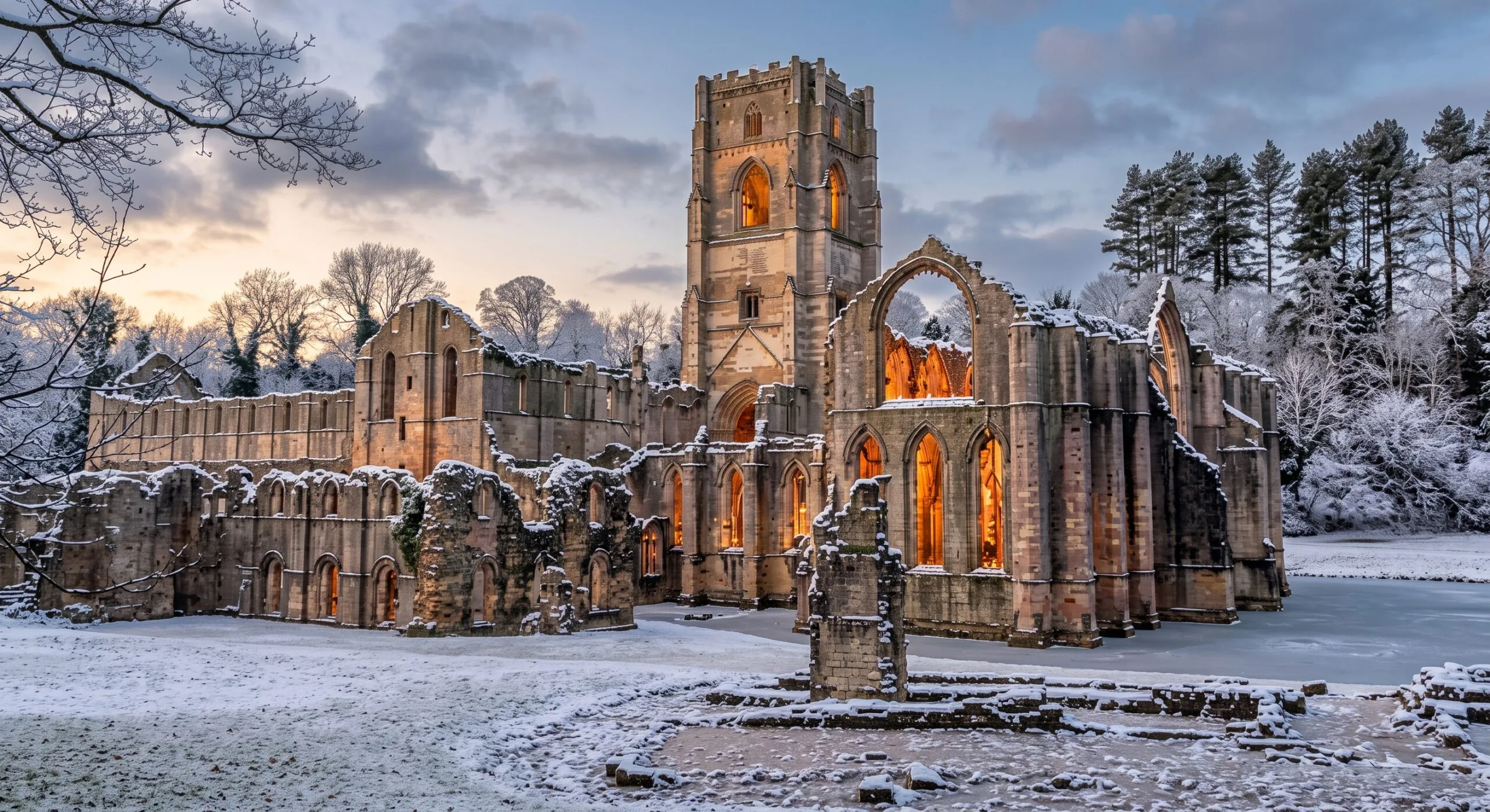 Fountains Abbey at Christmas in North Yorkshire